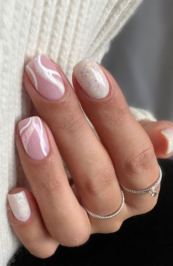 Medium Almond Pastel Glitter Swirl Nails — Classy Swirl Nails
