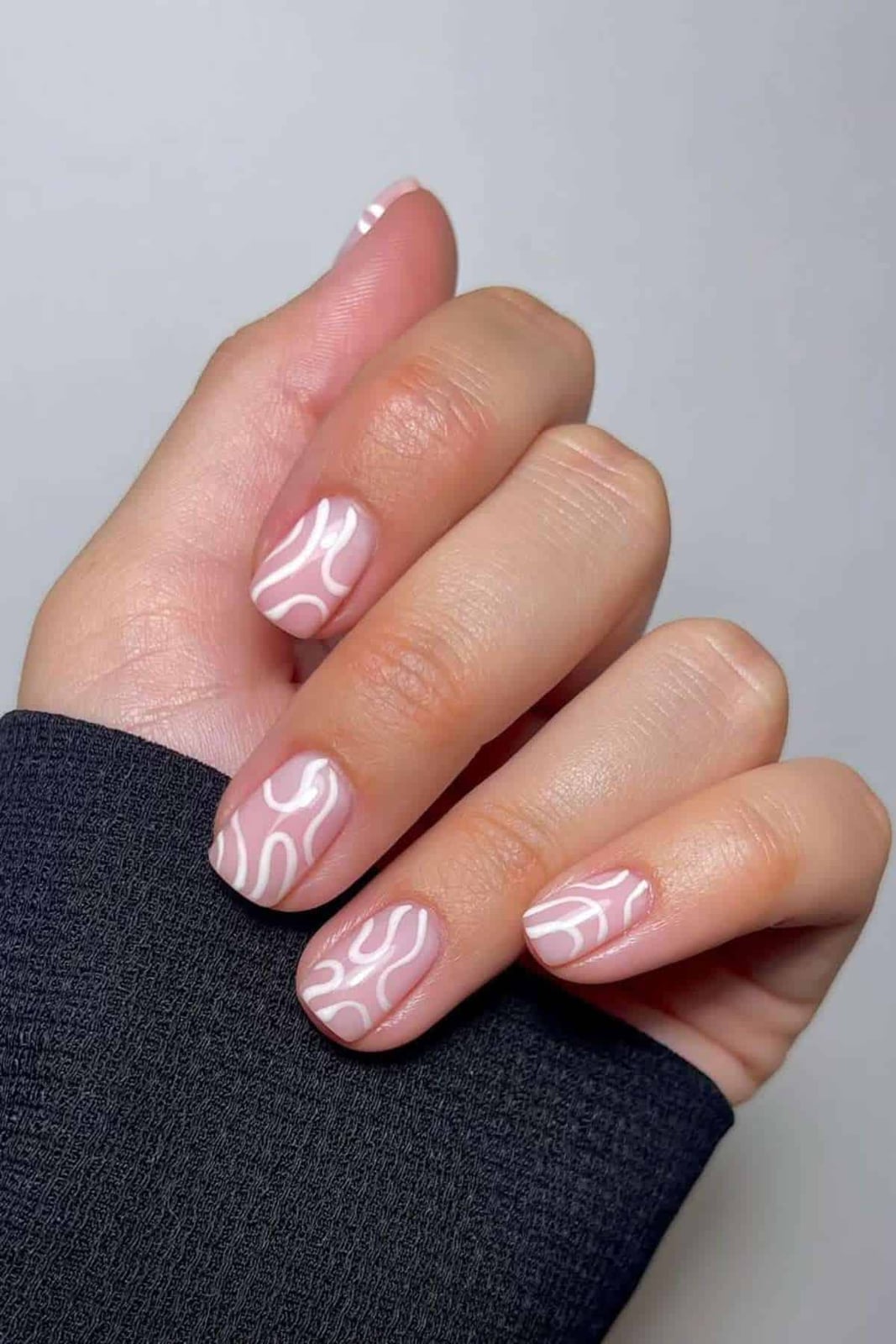 Sheer Pink Light Blue Abstract Swirls — Classy Swirl Nails