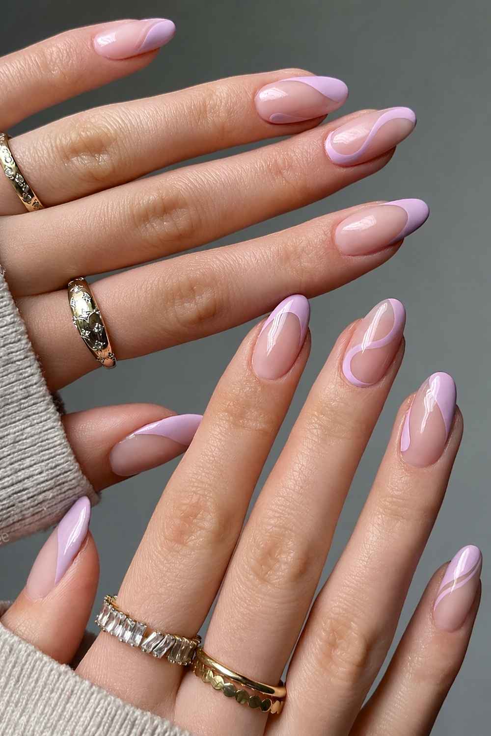 Long Almond Swirl French Tips — Classy Swirl Nails