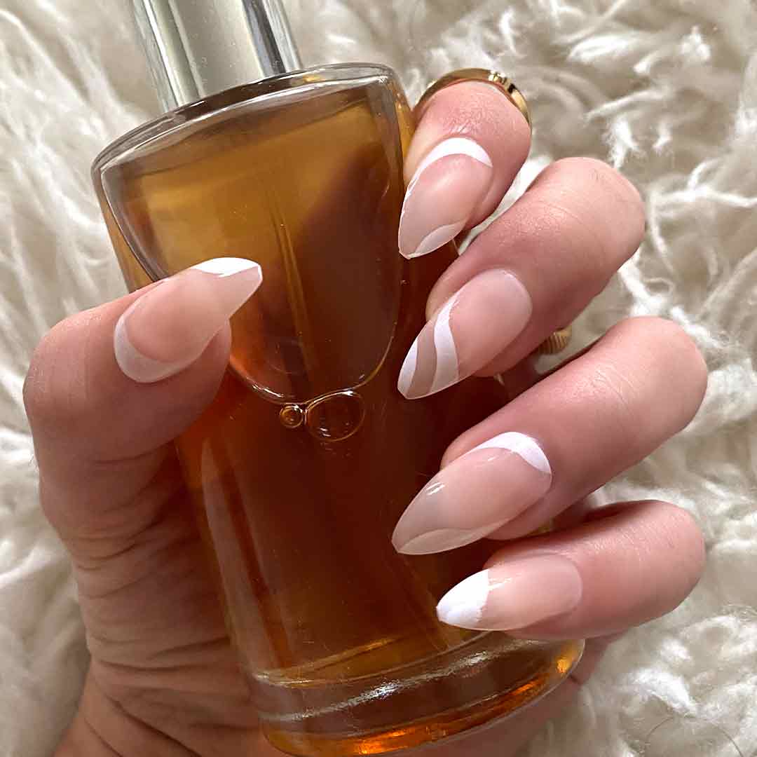Medium Almond Swirl French Tips Nude — Classy Swirl Nails