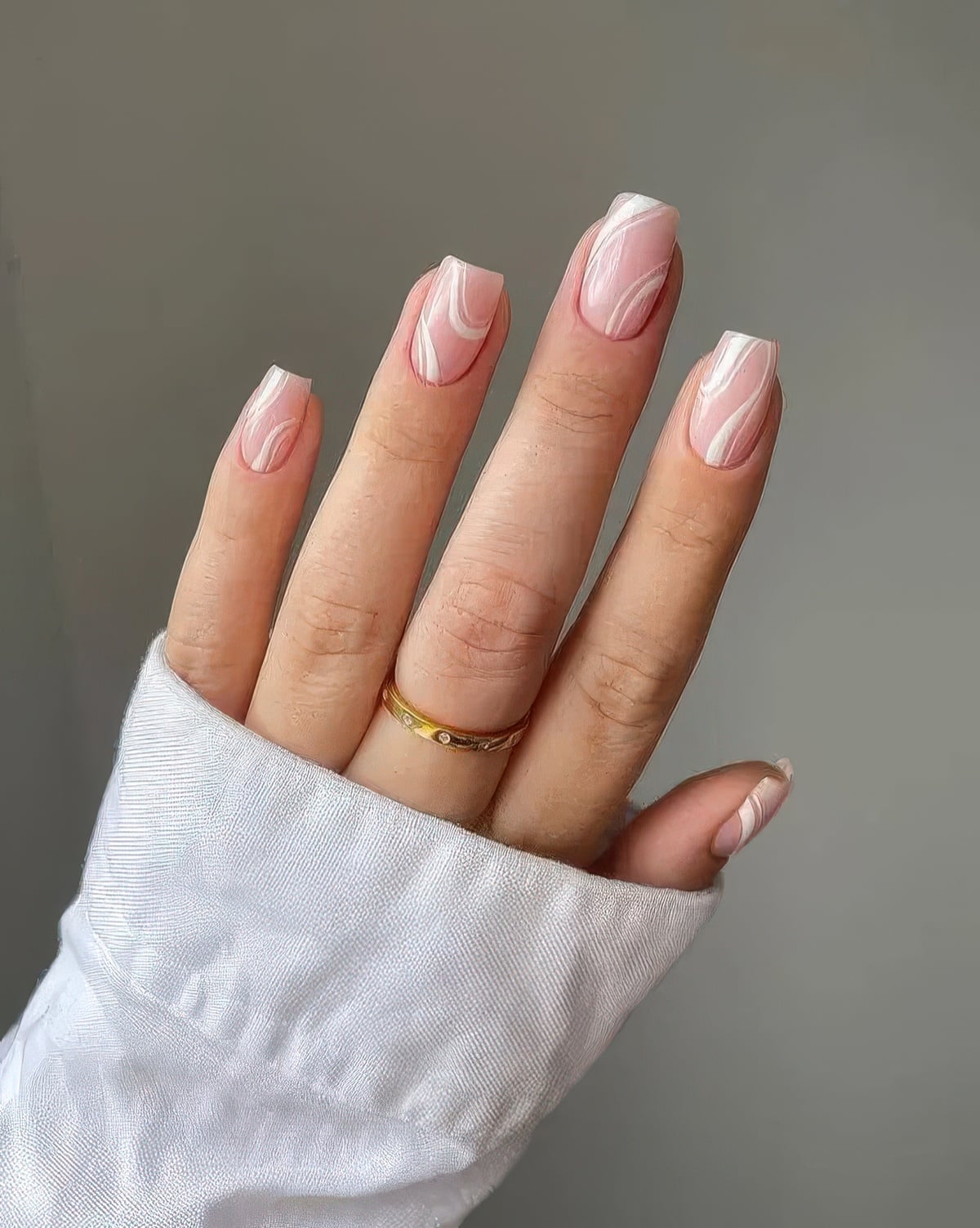 Short Square Abstract Swirl Pink Nails — Classy Swirl Nails