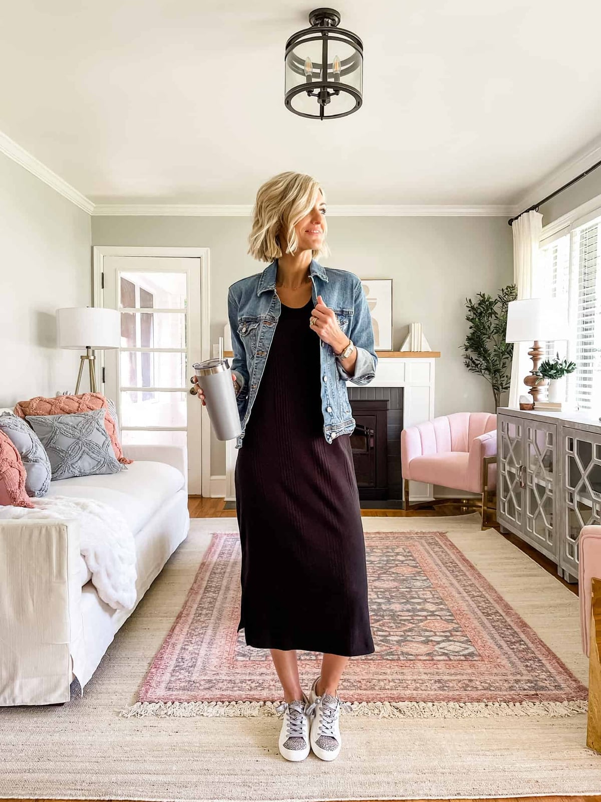 Black Midi Dress With Denim Jacket — Classy Teacher Outfits Elementary