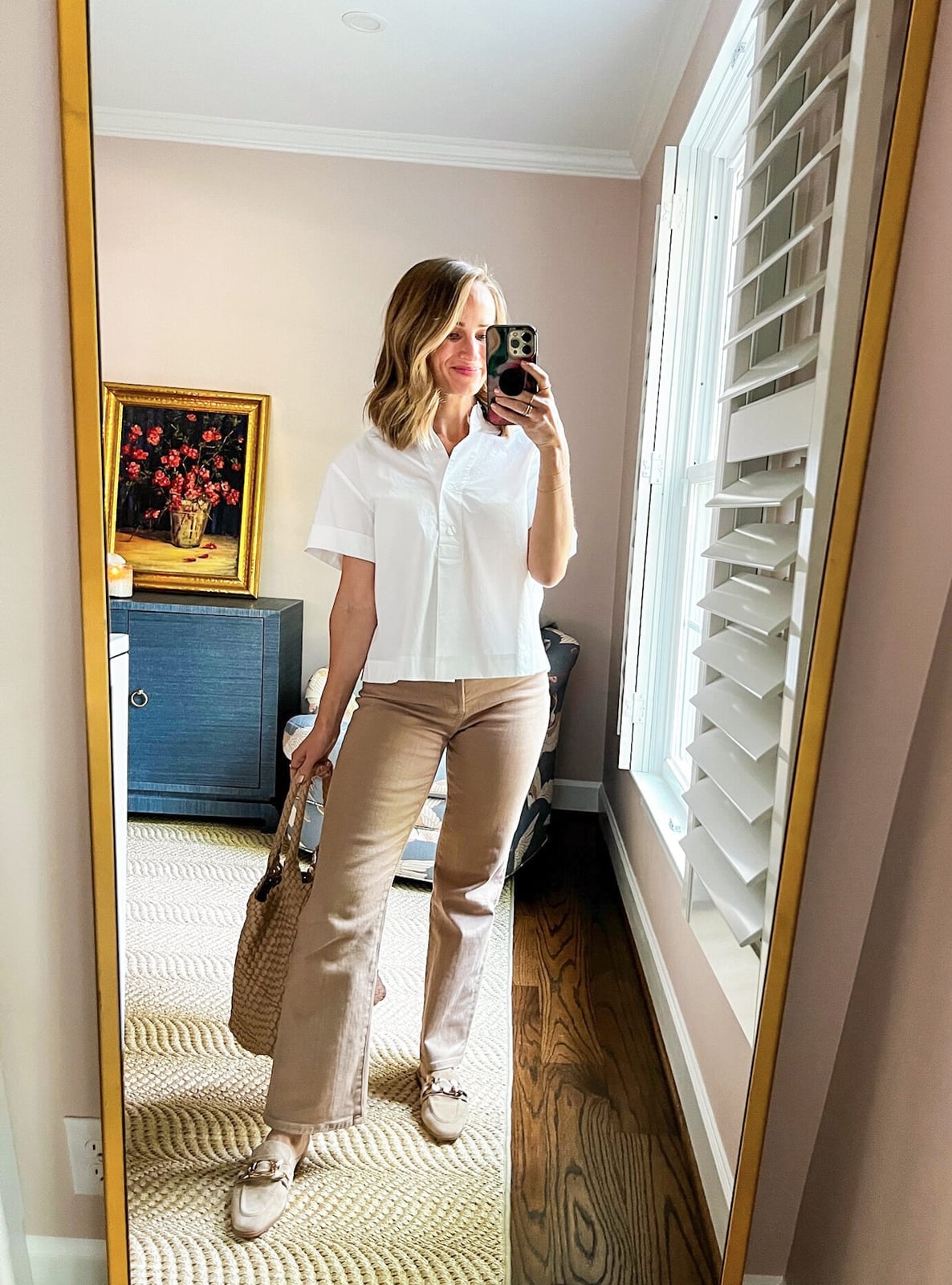 White Collared Shirt With Wide Leg Trousers — Classy Teacher Outfits Elementary