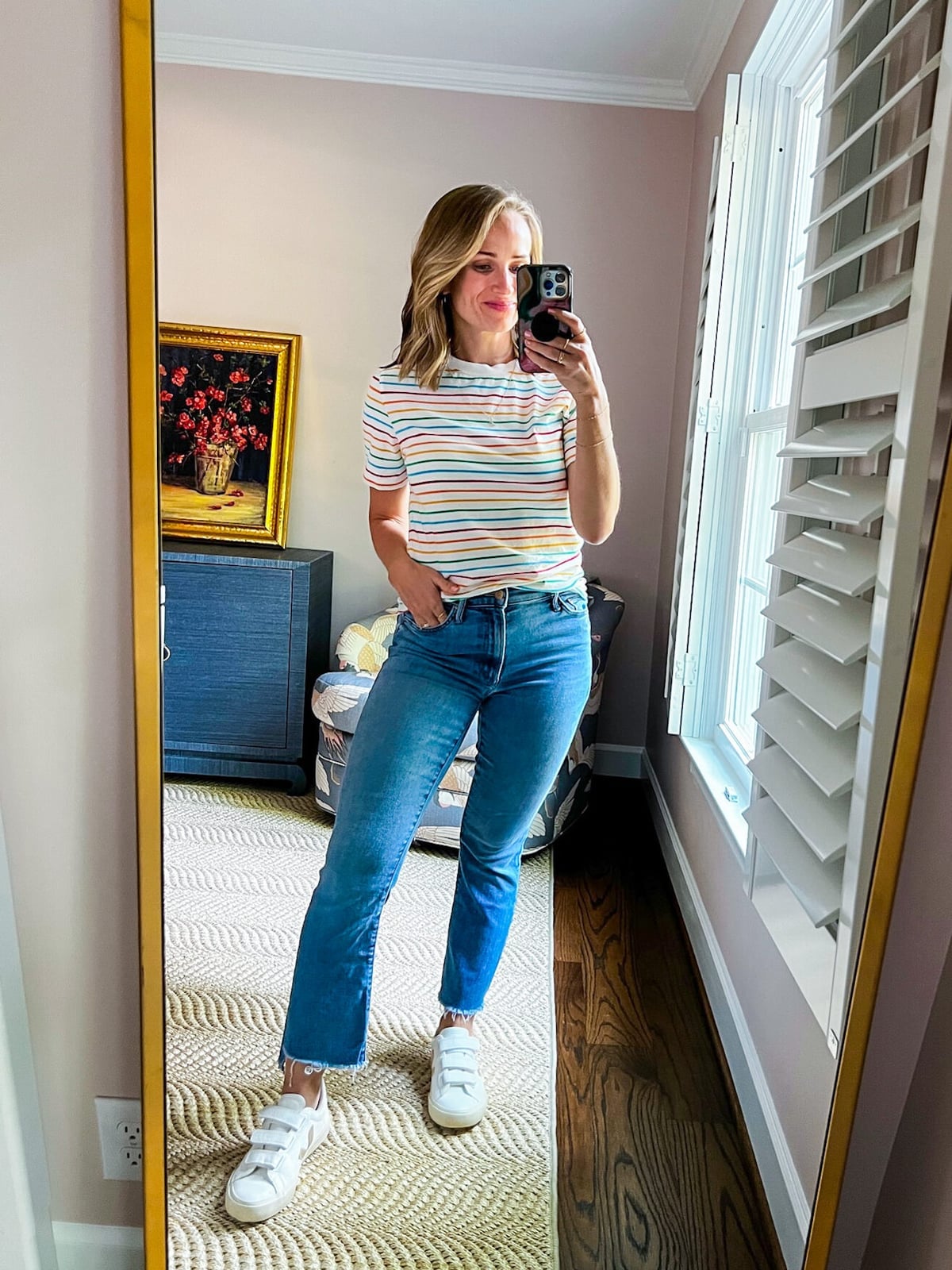 Striped T-Shirt With Blue Denim Jeans — Classy Teacher Outfits Elementary