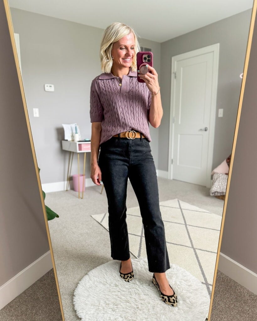 Cable Knit Polo With Black Jeans — Classy Teacher Outfits Elementary