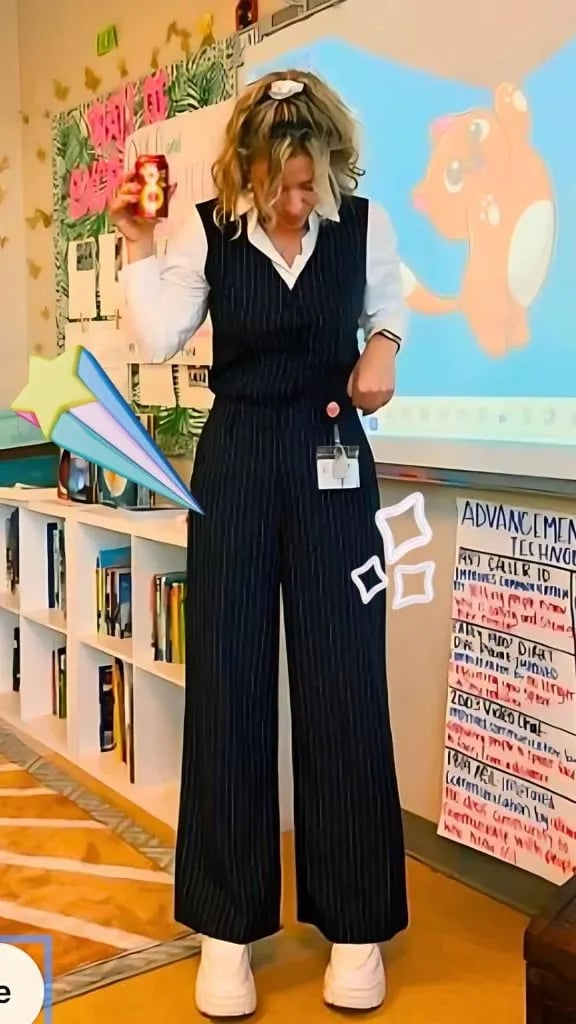 Pinstripe Vest And Trousers With Sneakers — Classy Teacher Outfits Elementary