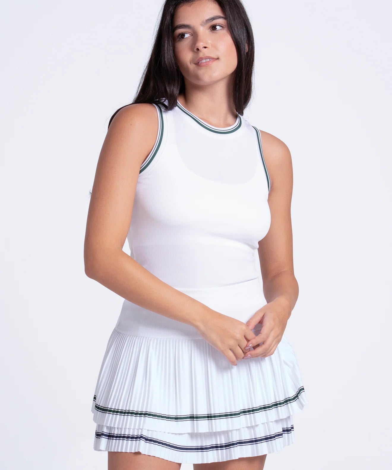 Pleated Tennis Skirt With Ribbed Knit Tank Top Pleated Tennis Skirt With Ribbed Knit Tank Top — Classy Tennis Skirt Outfits