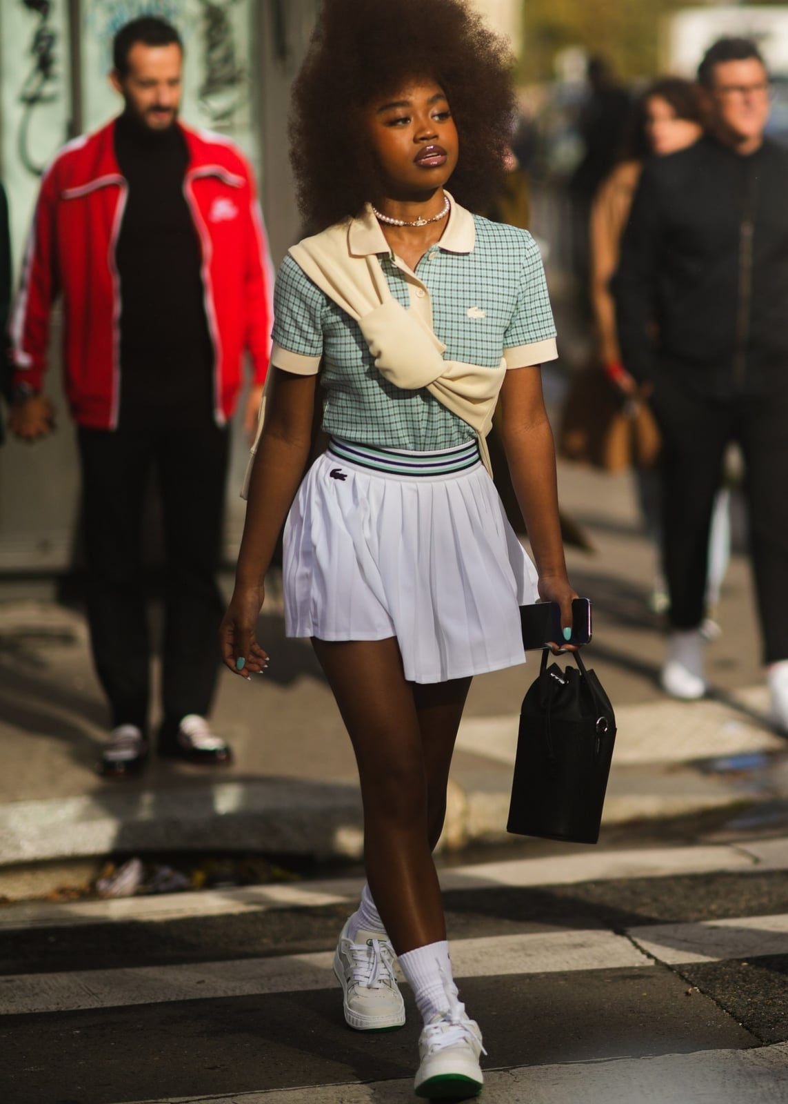 White Pleated Skirt With Gingham Polo and Sweater White Pleated Skirt With Gingham Polo and Sweater — Classy Tennis Skirt Outfits