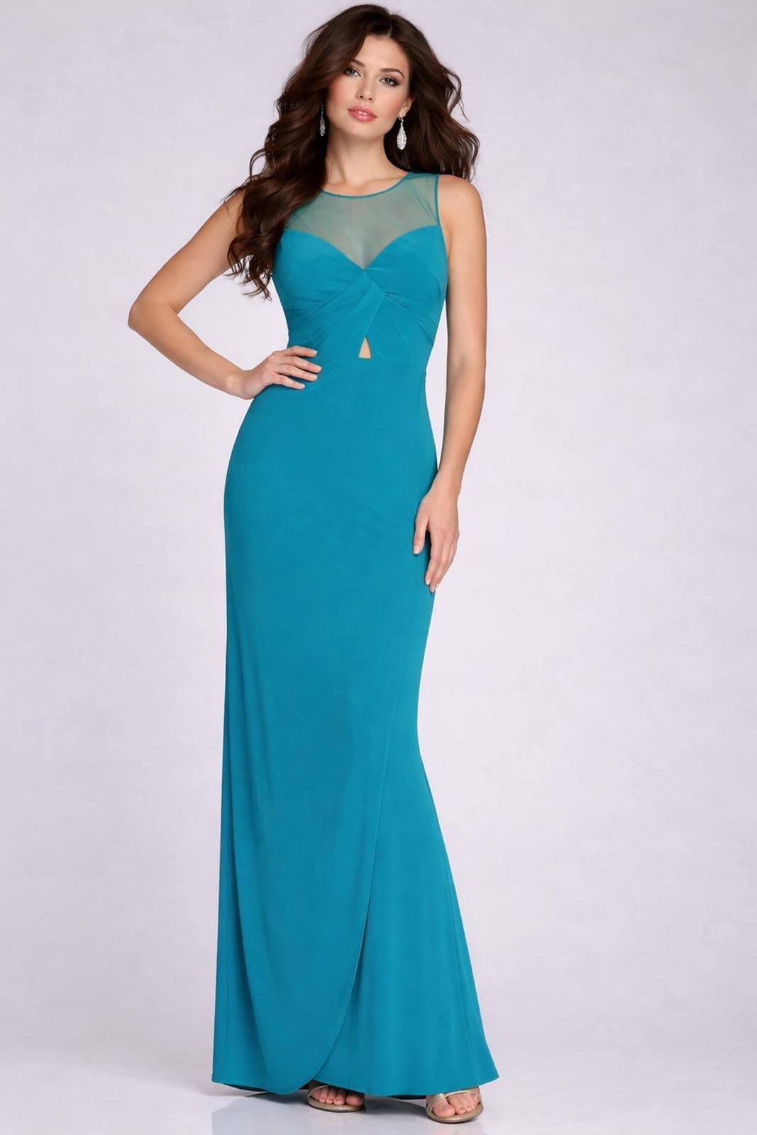 Turquoise Mermaid Dress with Illusion Neckline Turquoise Mermaid Dress with Illusion Neckline — Classy Turquoise Dress