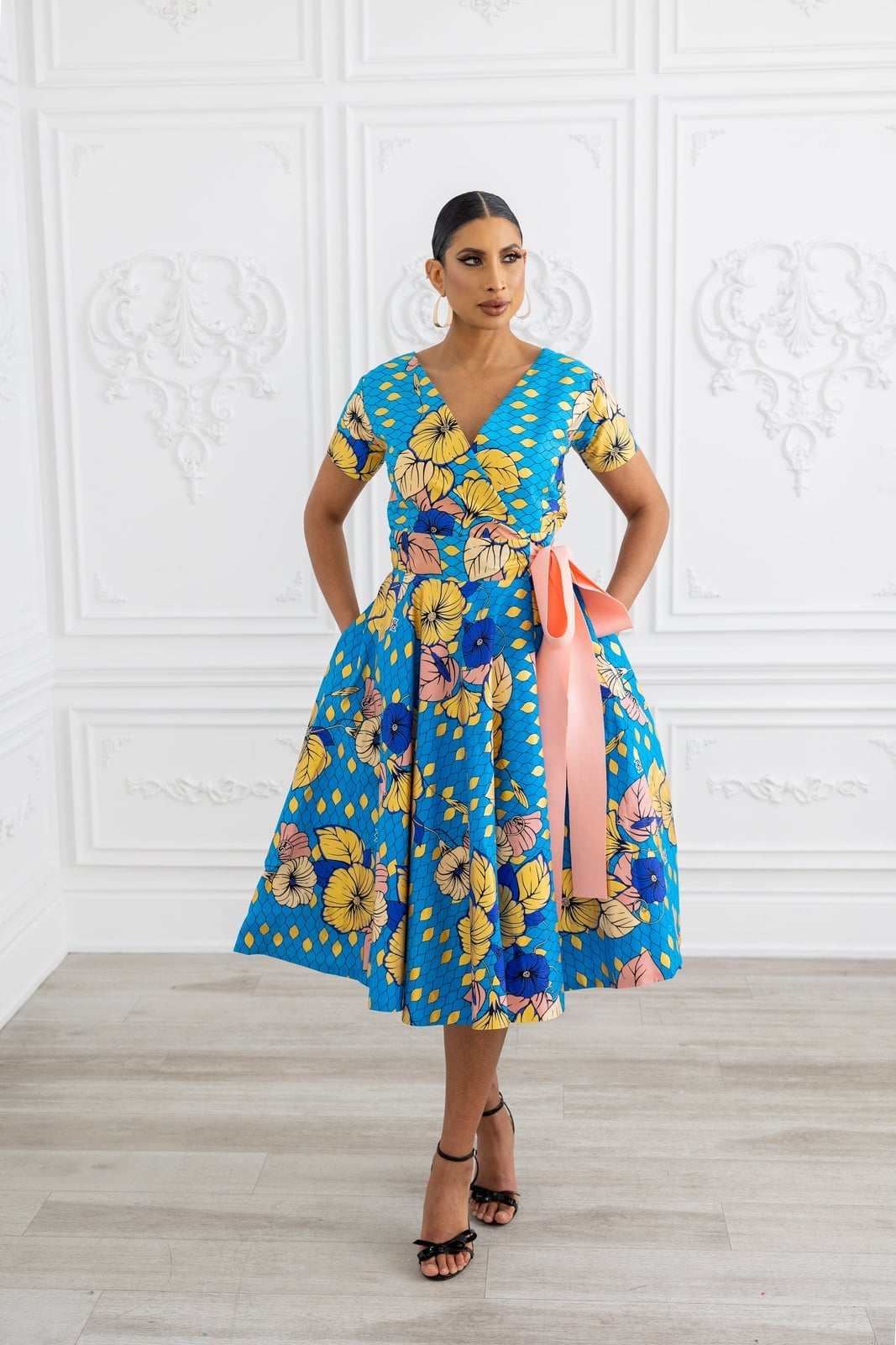 Vibrant Blue Floral Print Wrap Dress Vibrant Blue Floral Print Wrap Dress — Classy Turquoise Dress