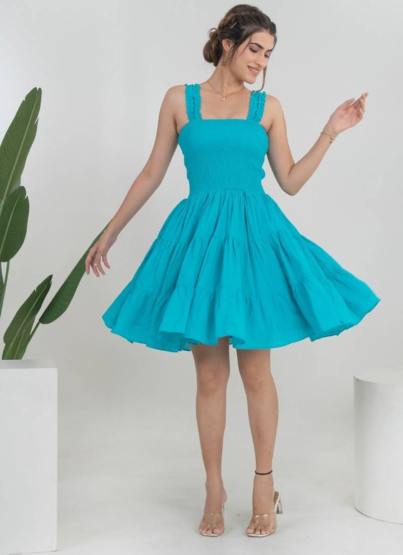 Vibrant Turquoise Tiered Fit and Flare Dress With Clear Heels Vibrant Turquoise Tiered Fit and Flare Dress With Clear Heels — Classy Turquoise Dress