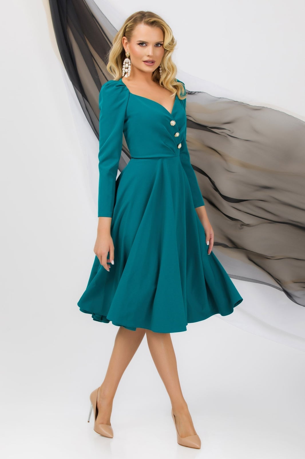 Teal Fit and Flare Dress with Sweetheart Neckline Teal Fit and Flare Dress with Sweetheart Neckline — Classy Turquoise Dress