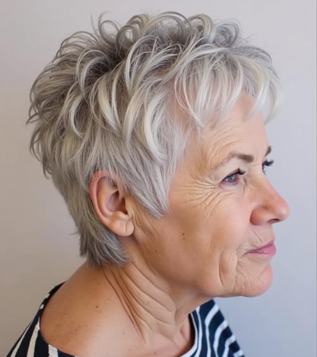 Textured Curly Pixie With Silver Tones — Classy Very Short Hair