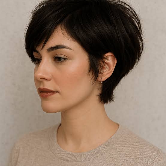Sleek Dark Brown Pixie With Smooth Fringe — Classy Very Short Hair