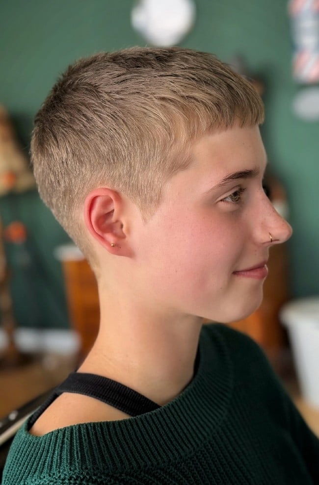 Ash Blonde Pixie With Micro Bangs — Classy Very Short Hair