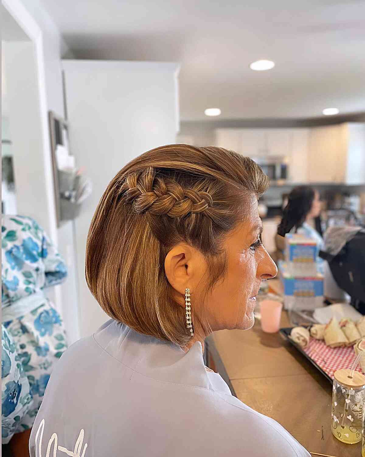 Short Bob With Crown Braid Accent — Classy Wedding Hair