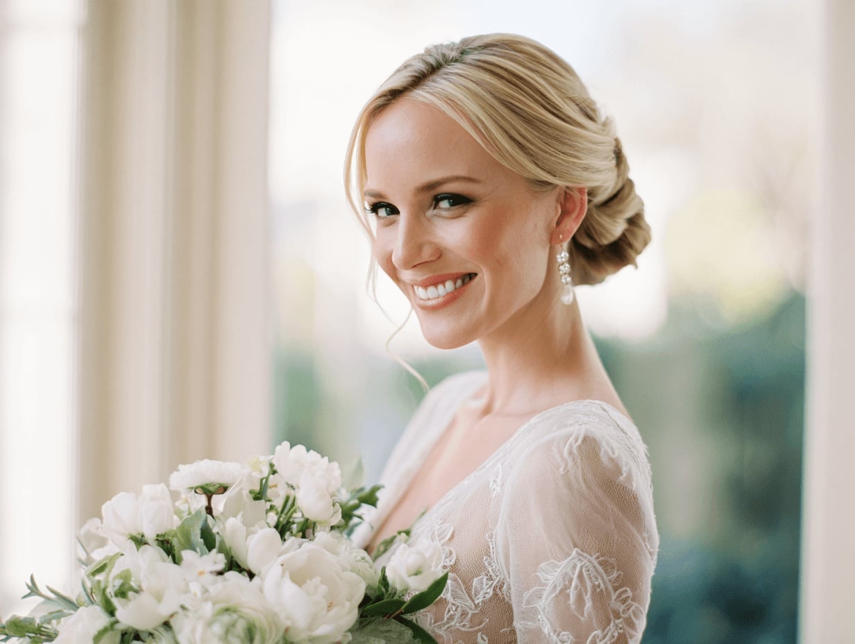Side-Swept Twisted Bun With Tendrils — Classy Wedding Hair