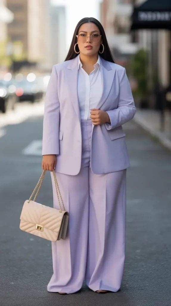 Lavender suit with wide-leg trousers — Classy Work Outfits Women Office