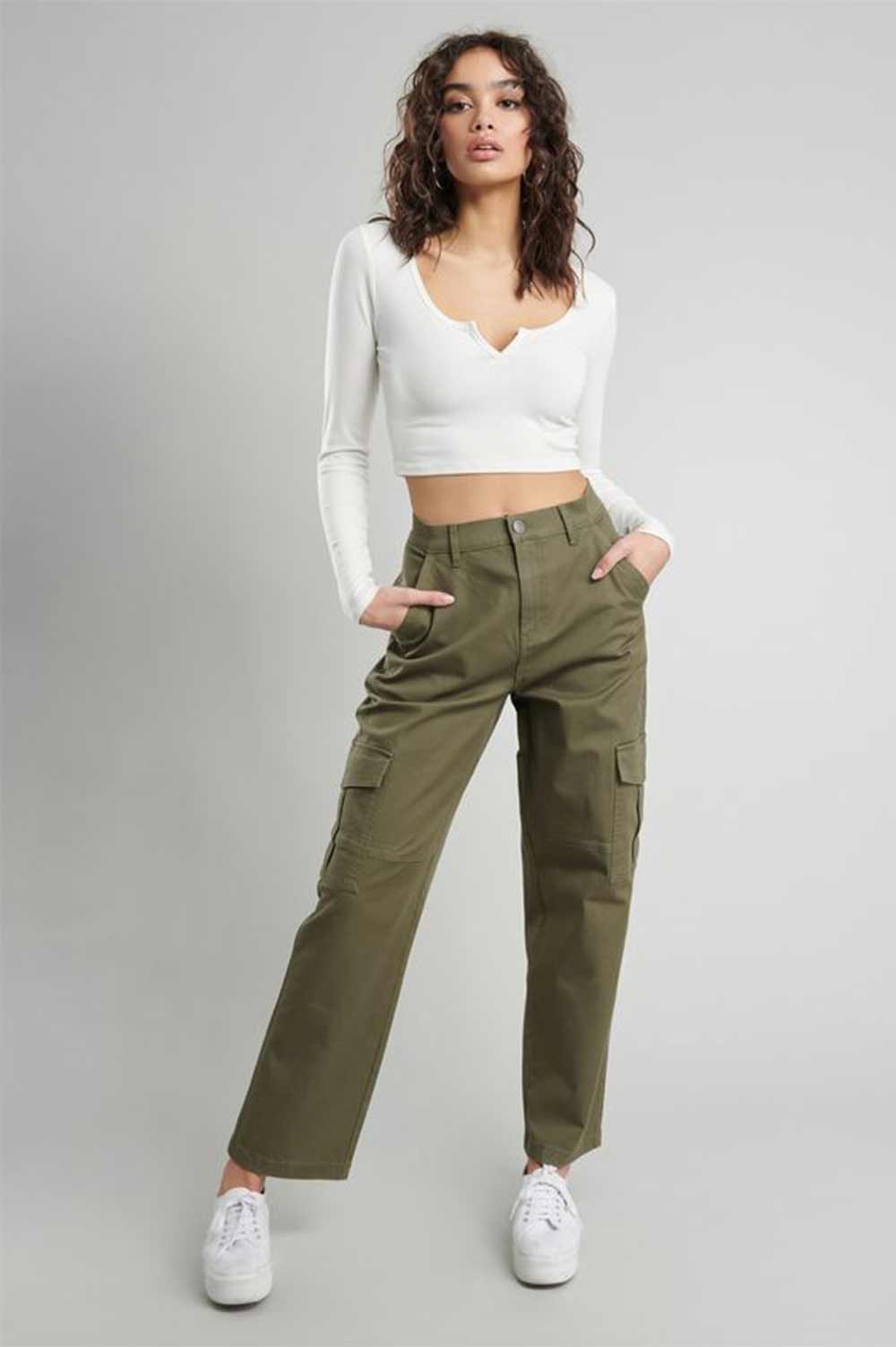 Cargo Pants and Plunging Neckline Crop Top — Classy Y2K Style