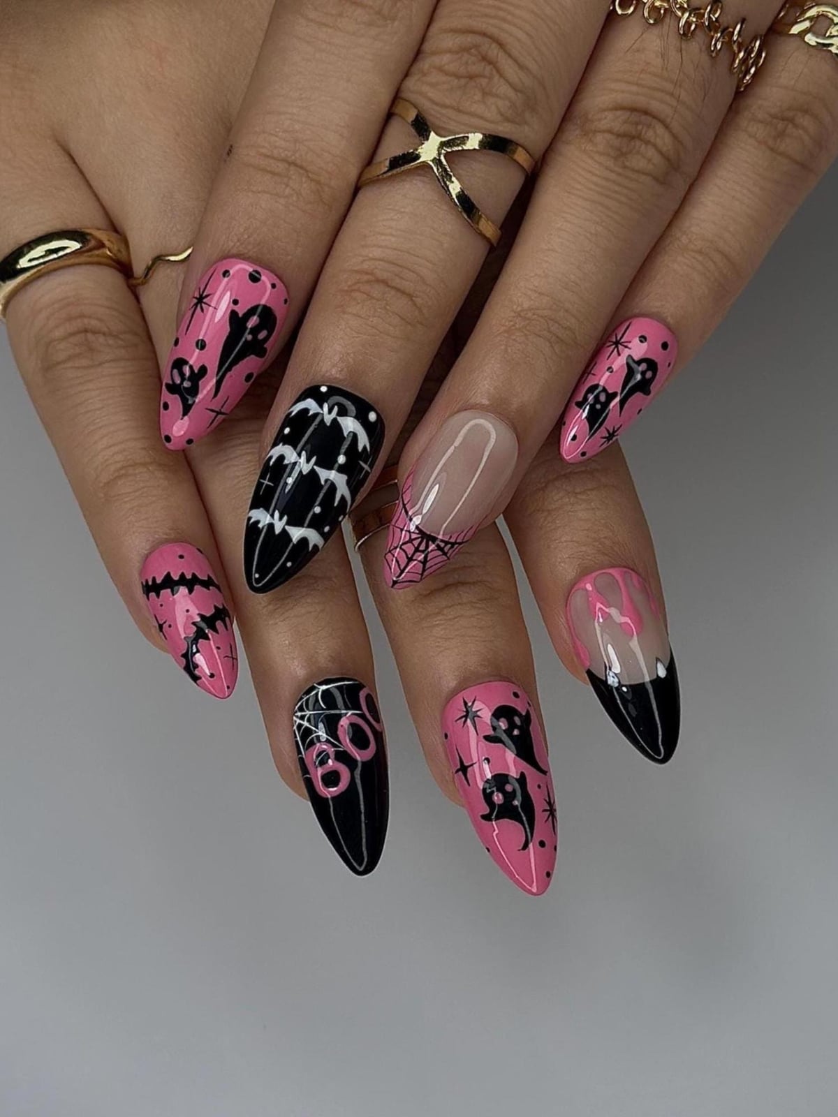 Long Stiletto Hot Pink Ghost Bat Spiderweb Acrylic Nails — Cute Acrylic Nails
