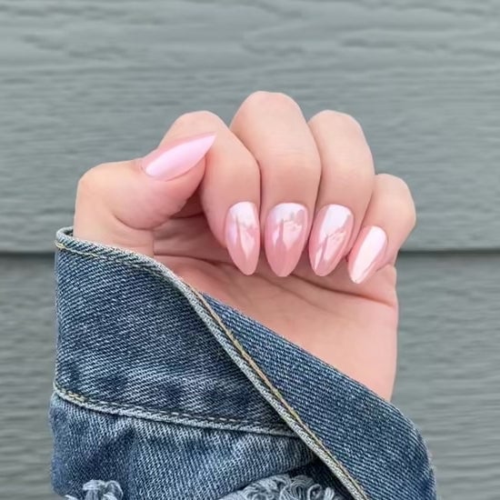 Medium Almond Nails With Milky Shimmer Finish — Cute Almond Nails