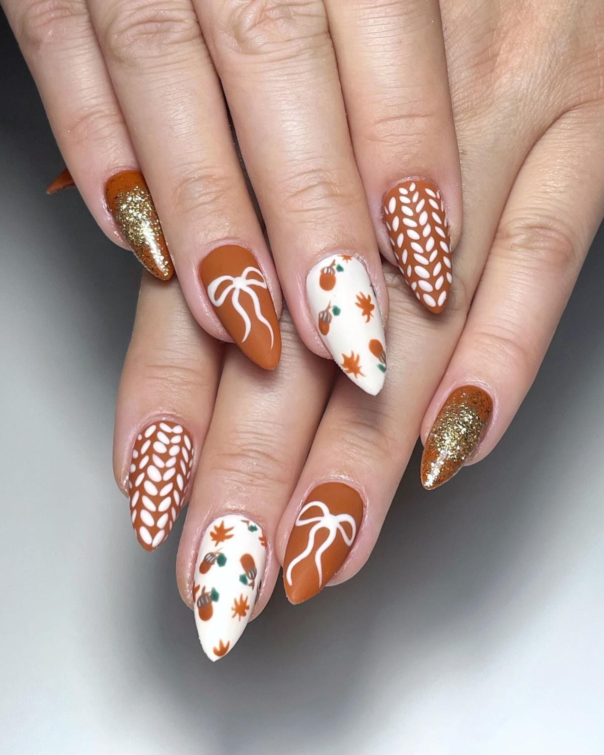 Long Almond Nails With Thanksgiving Theme — Cute Almond Nails