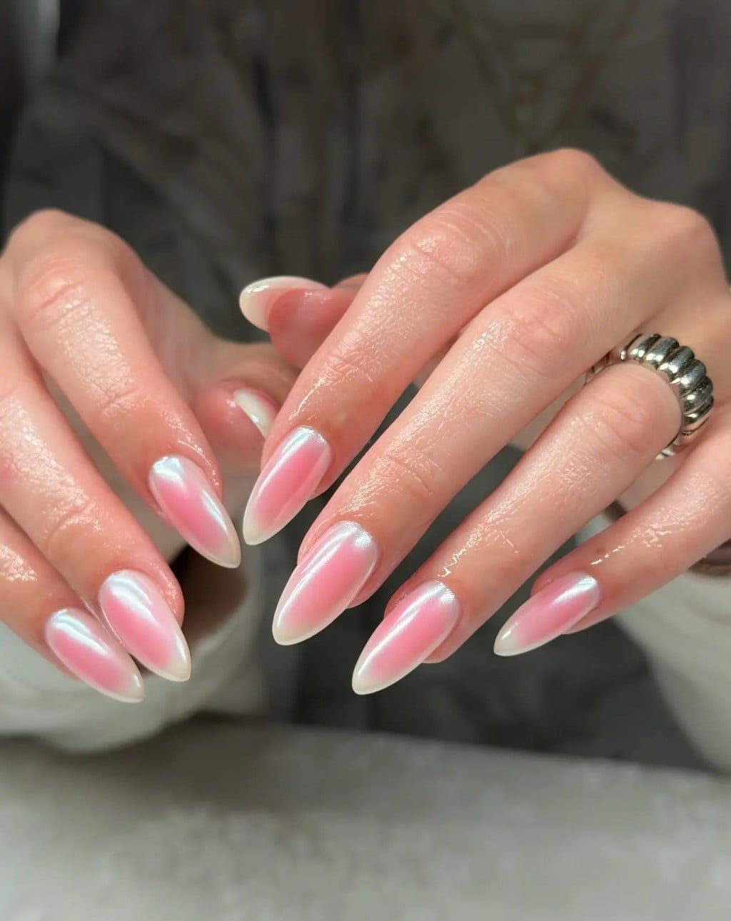 Long Almond Nails With Pearlescent Sheen — Cute Almond Nails