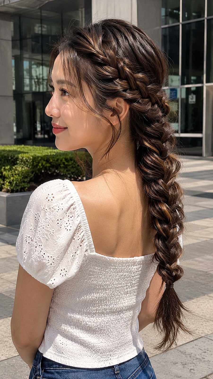 Thick Fishtail Braid with Curtain Bangs, Mid-Back — Cute Braids Easy