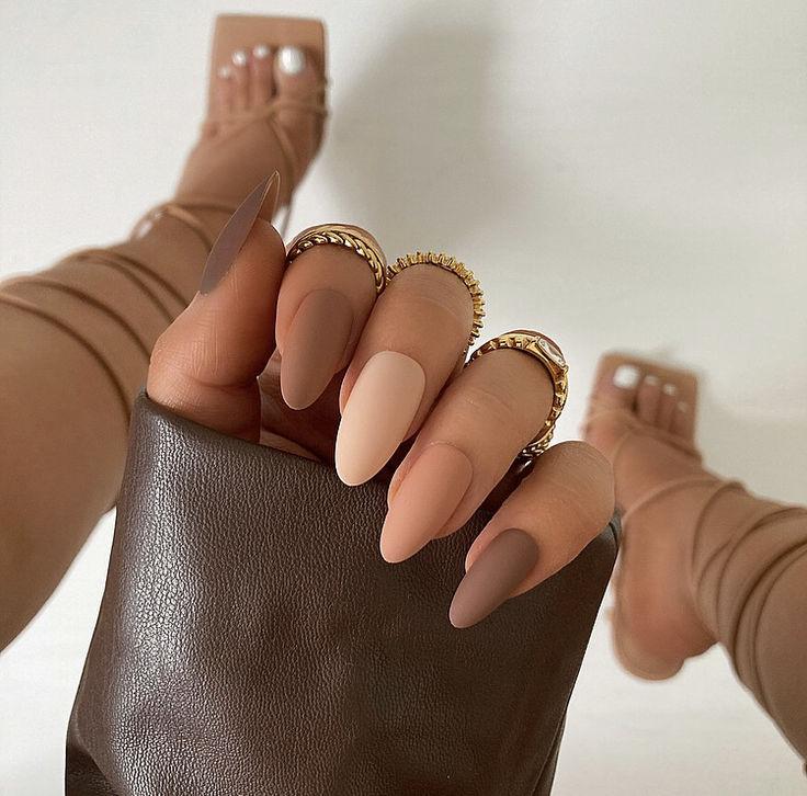Matte Squoval Nails in Brown Tones, With A Dark Leather Cuff Matte Squoval Nails in Brown Tones, With A Dark Leather Cuff — Cute Brown Nails