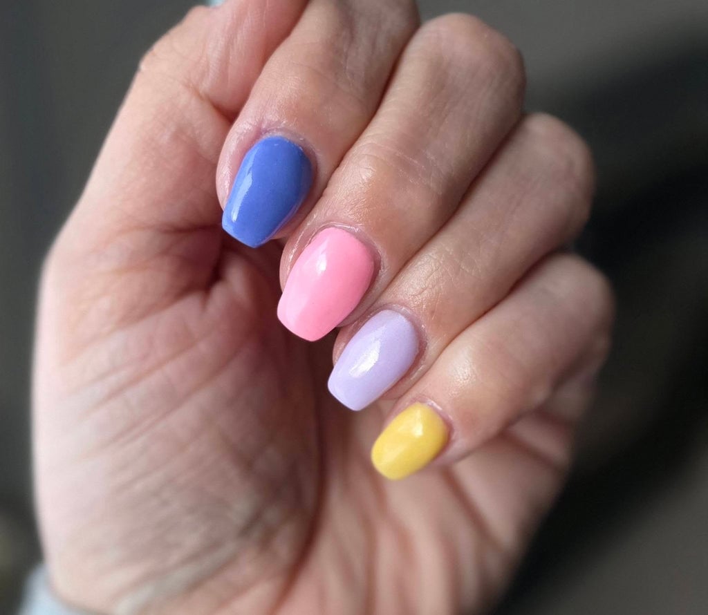 Pastel Color Palette Short Coffin Nails — Cute Dip Nails