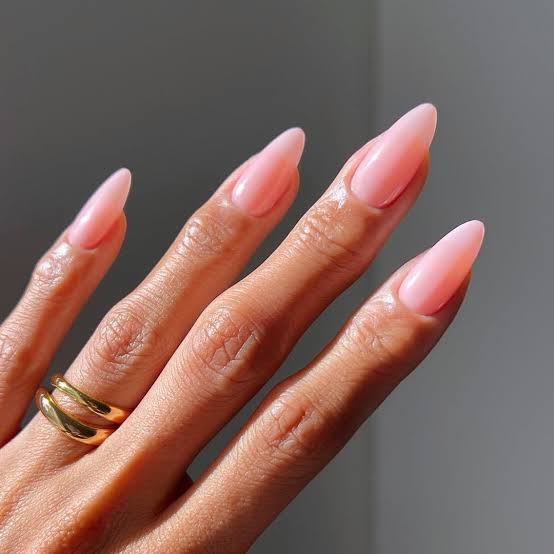 Milky Pink Glossy Short Almond Nails — Cute Dip Nails