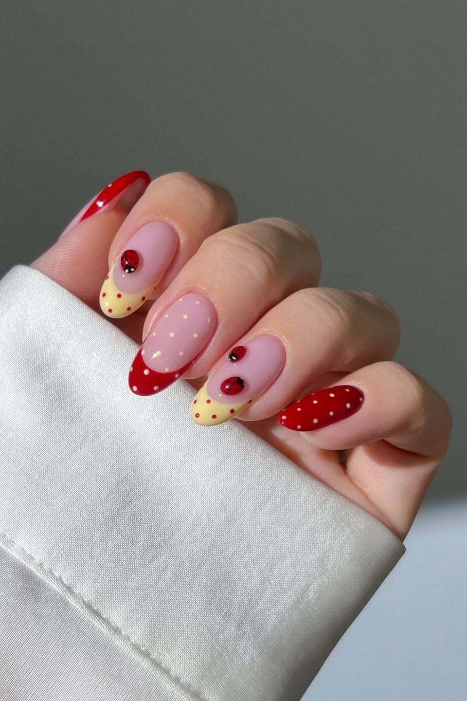 Medium Almond Nails With Ladybugs and Polka Dots — Cute Nail Extensions