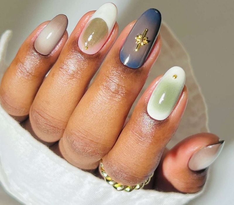 Short Almond Nails With Lavender Butterfly Art — Cute Nail Extensions