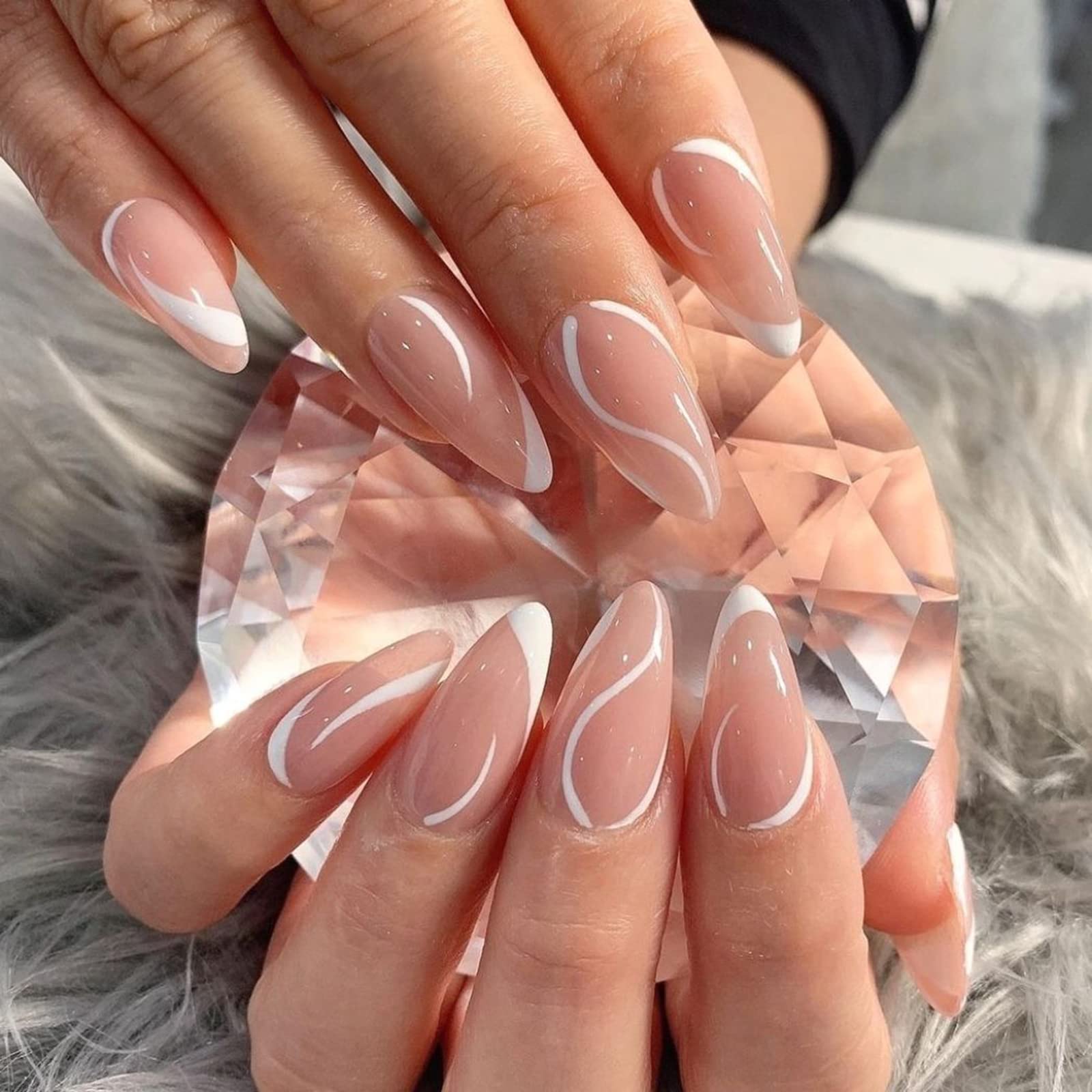 Medium Almond Swirl French Tips With Glossy — Cute Nail Extensions