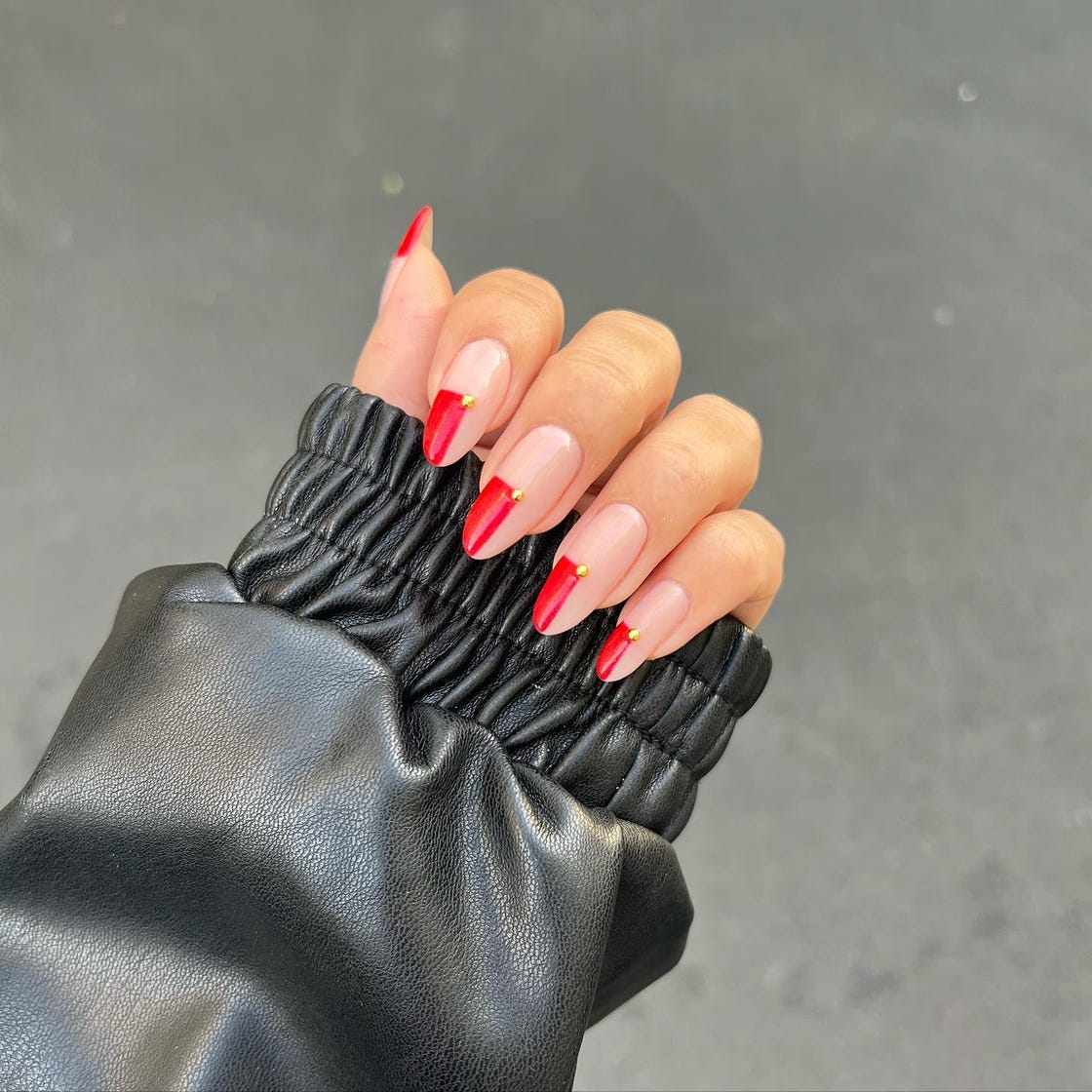 Long Stiletto Nails With Red French Tips and Dots — Cute Nail Extensions