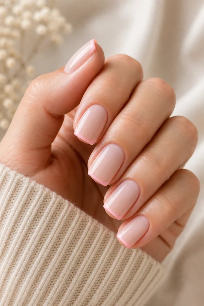 Sheer Nude Short Square French Tip Nails — Cute Short Acrylic Nails