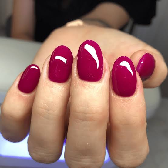 Vibrant Glossy Dark Pink Short Almond Nails — Cute Short Acrylic Nails