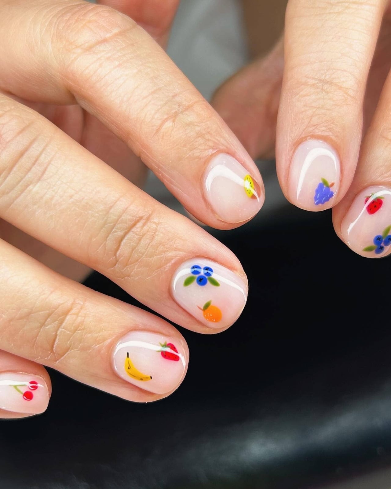 Nude Fruit Illustration Short Round Nails — Cute Short Acrylic Nails