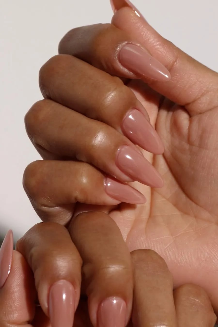 Milky Nude Pink Medium Stiletto Nails — Cute Tan Nails