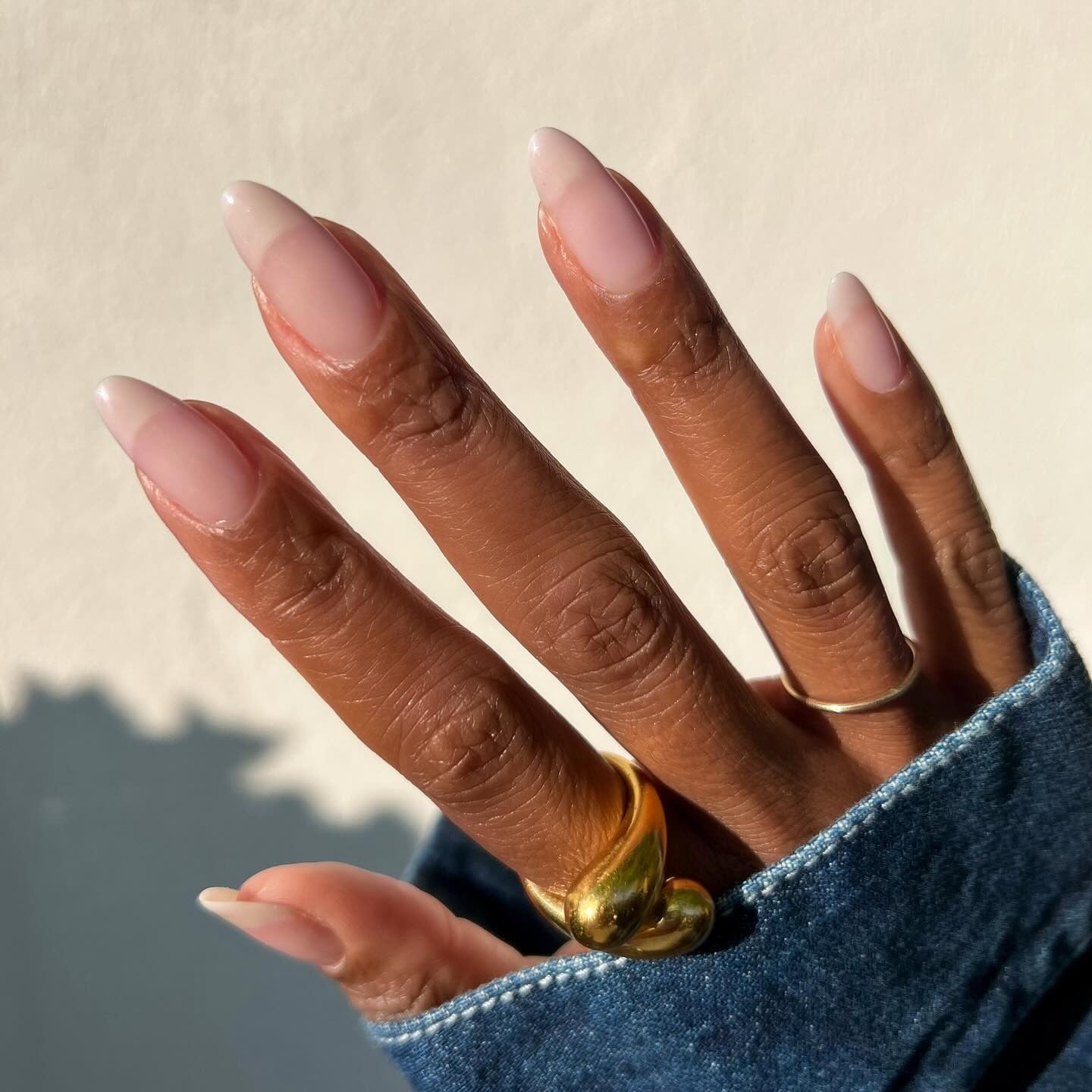 Classic French Almond Medium Length Nails — Cute Tan Nails
