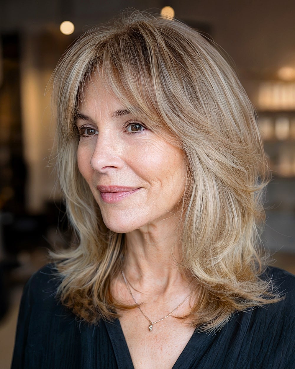 Collarbone Layered With Soft Blowout Collarbone Layered With Soft Blowout — Cute Ways to Style Curtain Bangs