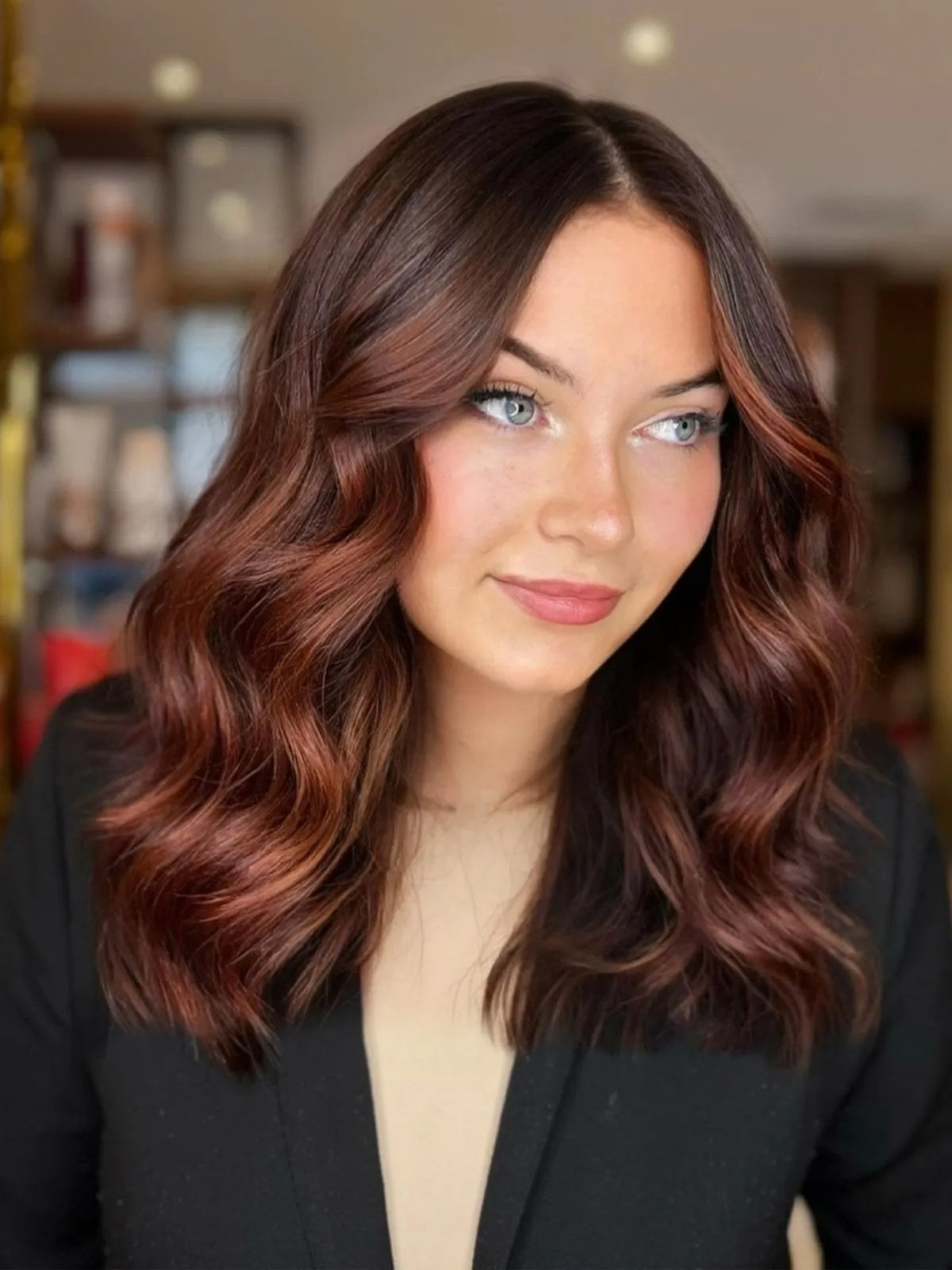 Collarbone Dark Brown With Auburn Highlights — Dark Auburn Hair