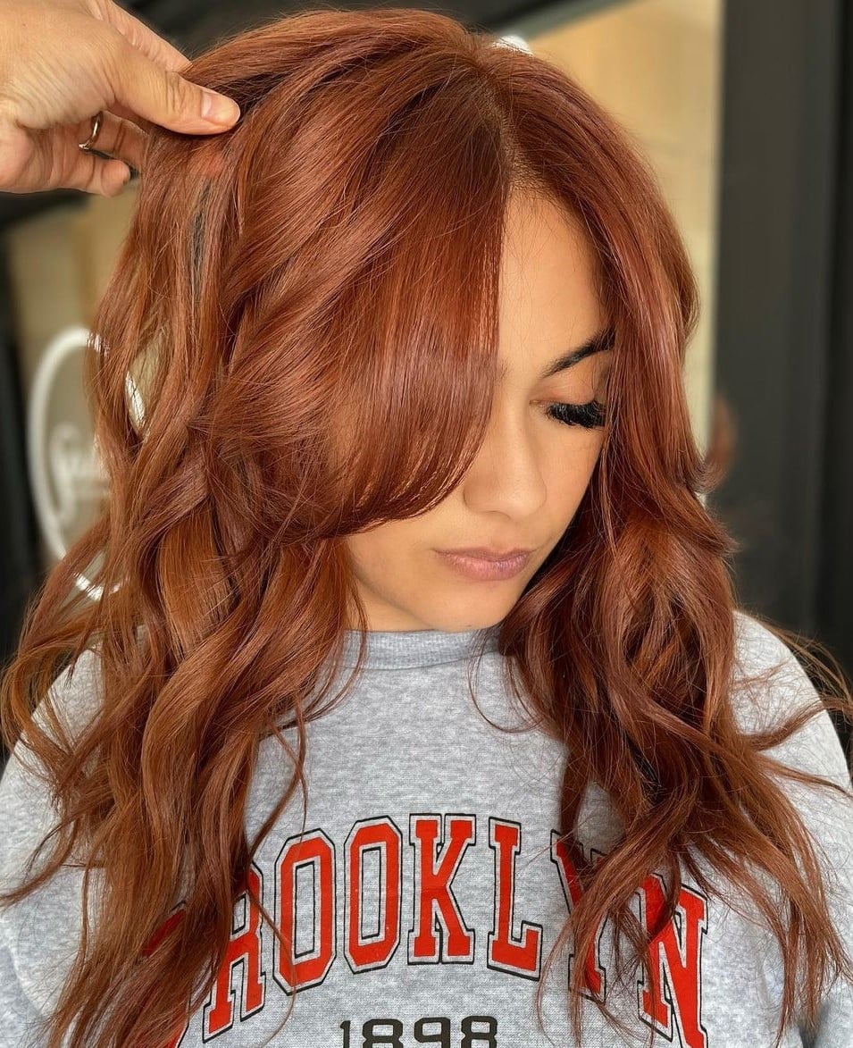 Shoulder Length Auburn Balayage — Dark Auburn Hair