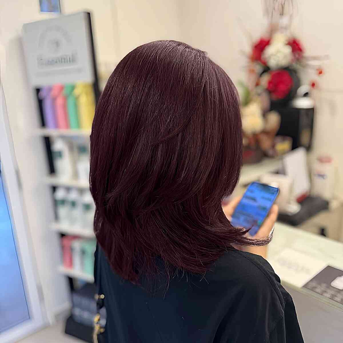 Collarbone Layered Dark Auburn Bob — Dark Auburn Hair