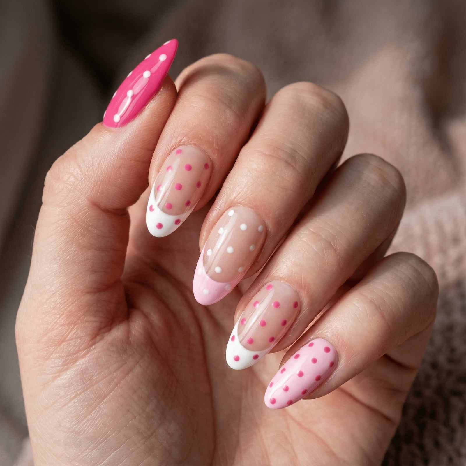 Pink Dot French Tip Almond Nails — Dots Nail Designs