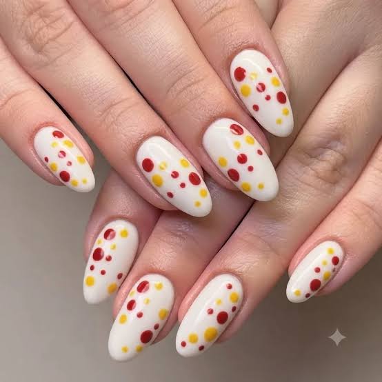 Minimalist Burgundy Dots on Soft Square Nails — Dots Nail Designs