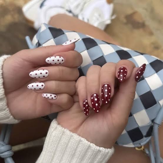 Classic Red and White Polka Dot Oval Nails — Dots Nail Designs