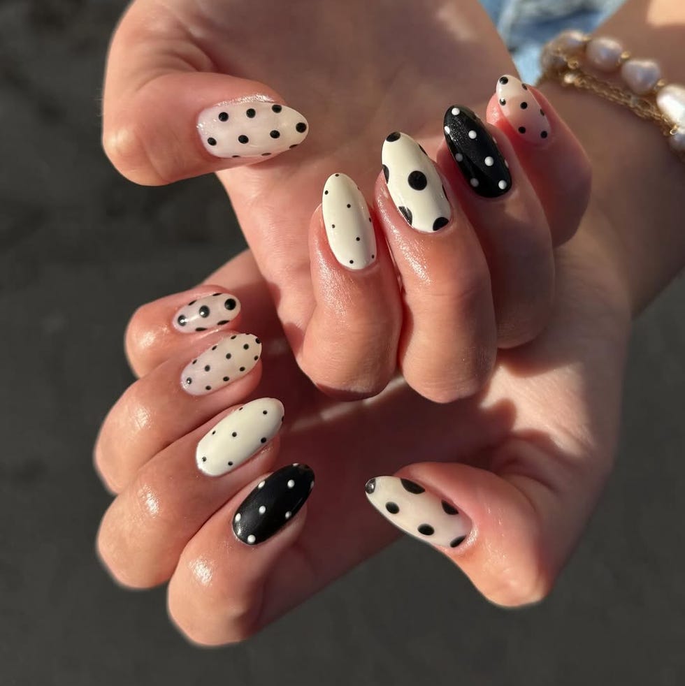 Monochromatic Dots on Almond Nails — Dots Nail Designs