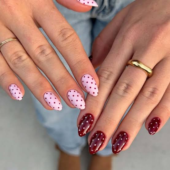 Delicate Dots and Gold Marbling Almond Nails — Dots Nail Designs