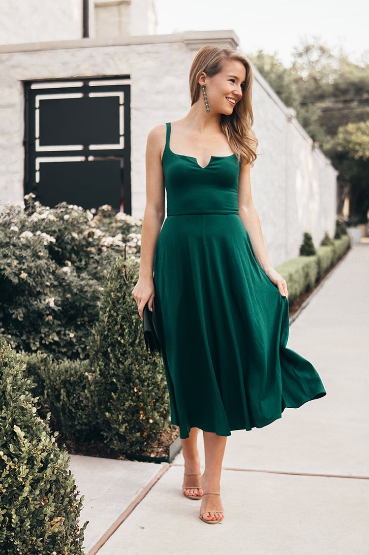 Emerald green sleeveless midi dress — Dress for Wedding Guest